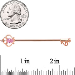14G Pink CZ Gem Rose Gold Tone Princess Key Industrial Barbell 38mm