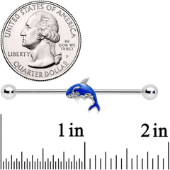 14G Clear Gem Sea Bling Blue Orca Whale Industrial Barbell 38mm