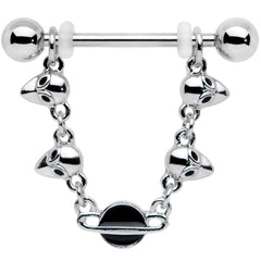 14G 9/16 Black Planet Saturn Alien Dangle Barbell Nipple Ring Set