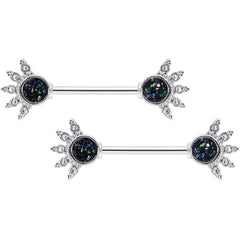 14G 9/16 Clear Gem Blue Faux Druzy Crest Barbell Nipple Ring Set