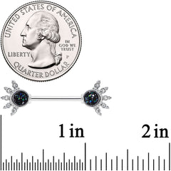 14G 9/16 Clear Gem Blue Faux Druzy Crest Barbell Nipple Ring Set