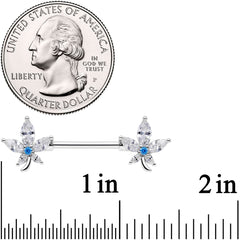 14G 9/16 Clear Blue CZ Gem Marijuana Leaf Barbell Nipple Ring Set