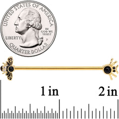 14G Clear Black Gem Gold Tone Bug Out Bee Insect Industrial Barbell 38mm