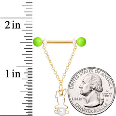 14G 9/16 Green Gem Gold Tone Bunny Dangle Barbell Nipple Ring Set