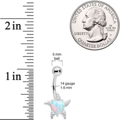 White Synthetic Opal Heart Starfish Nautical Belly Ring