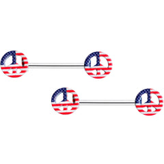 14G 9/16 USA American Flag Peace Sign Barbell Nipple Ring Set