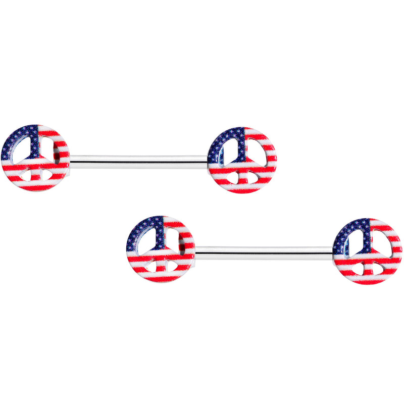 14G 9/16 USA American Flag Peace Sign Barbell Nipple Ring Set