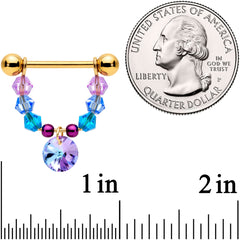 14G 5/8 Blue Purple Gem Gold Tone Disc Nipple Ring Set