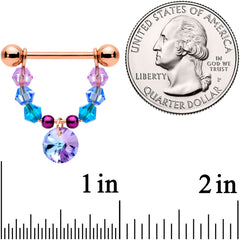 14G 5/8 Blue Purple Gem Rose Gold Tone Disc Nipple Ring Set