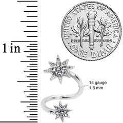 14G 3/8 Clear Gem Double Eight Pointed Star Twister Belly Ring