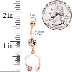 Clear Gem Rose Gold Tone Headphones Dangle Belly Ring