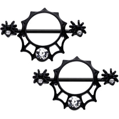 14G 9/16 Clear Gem Black Spider Web Nipple Shield Set