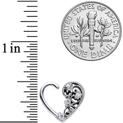 16G 3/8 Clear CZ Gem Art Deco Left Heart Closure Ring