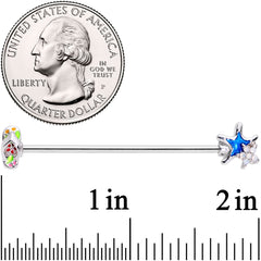 14G White Faux Opal Beach Sandal Starfish Industrial Barbell 38mm