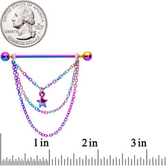 14G Rainbow Star Triple Chain Dangle Industrial Barbell 38mm