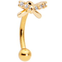 16G 5/16 Clear Gem Gold Tone Ribbon Bow Curved Eyebrow Ring