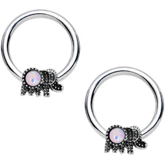 14G 1/2 White Faux Opal Elephant BCR Captive Nipple Ring Set