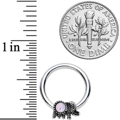 14G 1/2 White Faux Opal Elephant BCR Captive Nipple Ring Set