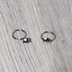 14G 1/2 White Faux Opal Elephant BCR Captive Nipple Ring Set