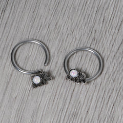 14G 1/2 White Faux Opal Elephant BCR Captive Nipple Ring Set