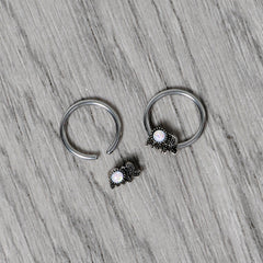 14G 1/2 White Faux Opal Elephant BCR Captive Nipple Ring Set