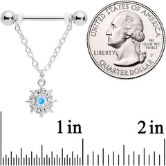 14G 5/8 Aurora Gem Moon Sun Dangle Nipple Ring Set