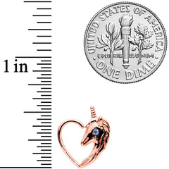 16G 5/16 Blue Gem Rose Gold Tone Unicorn Left Heart Closure Ring