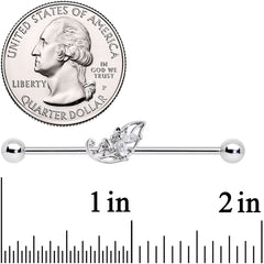 14G Clear CZ Gem Fairy Leaf Industrial Barbell 38mm