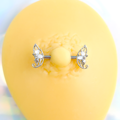 14G 9/16 Clear CZ Gem Fairy Leaf Barbell Nipple Ring Set