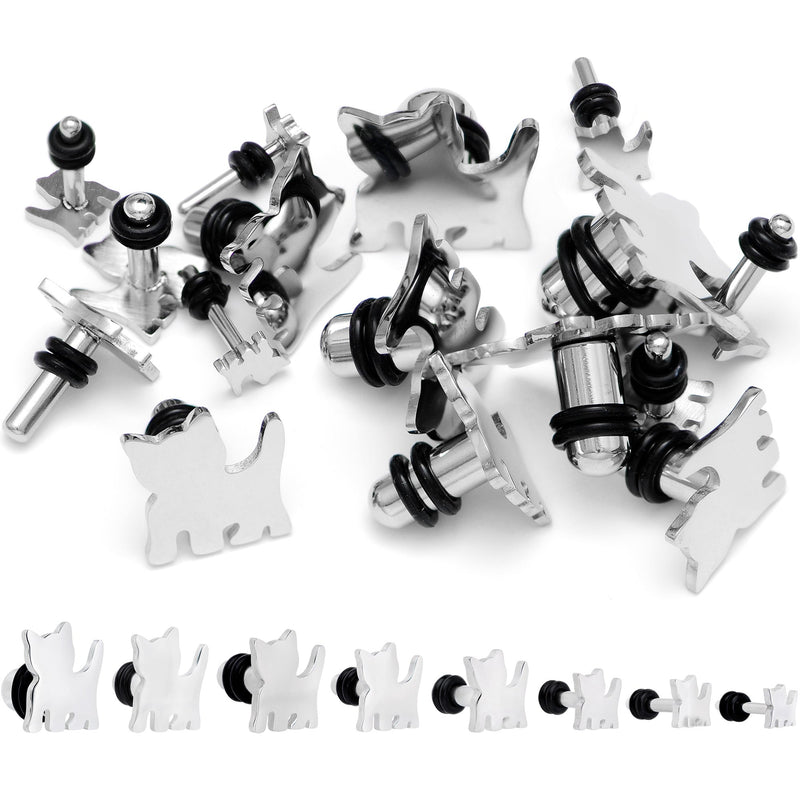 Steel Cat Lover Kitty Cat Single Flare Plug Set 14G to 0G