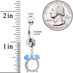 Clear Gem Light Blue Alarm Clock Dangle Belly Ring