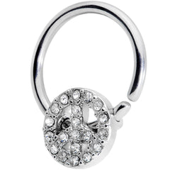 16G 3/8 Clear Gem Retro Peace Sign Closure Ring