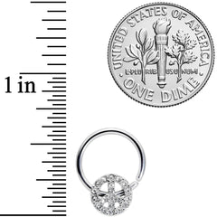 16G 3/8 Clear Gem Retro Peace Sign Closure Ring