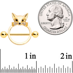 14G 13/16 Clear Black Gem Gold Tone Fox Nipple Shield Set
