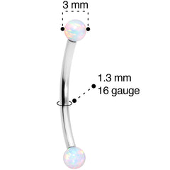 16G 9/16 3mm White Synthetic Opal Curved Barbell