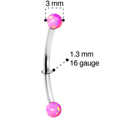 16G 9/16 3mm Pink Synthetic Opal Curved Barbell