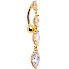 Clear CZ Gem Gold Tone Waterfall Dangle Top Mount Belly Ring