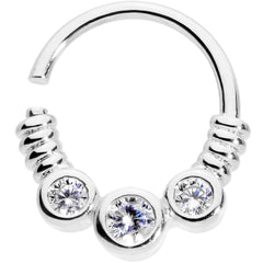 16G 3/8 Clear CZ Gem Trio Coils Closure Ring