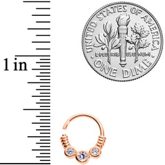 16G 3/8 Clear CZ Gem Trio Rose Gold Tone Coils Closure Ring