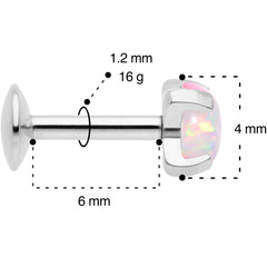 16G 1/4 4mm White Syn Opal G23 Titanium Internal Thread Labret