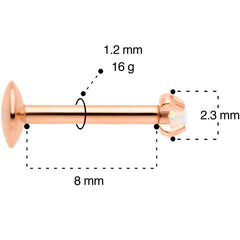 16G 5/16 2mm Syn Opal Rose Gold G23 Titanium Internal Thread Labret