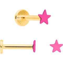 16G 5/16 Gold Tone Pink Glow Star Heart Labret Set of 3