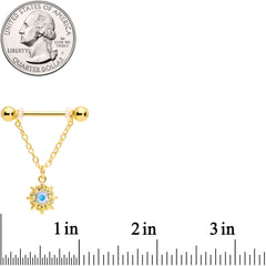 14G 5/8 Aurora Gem Gold Tone Sun Moon Dangle Nipple Ring Set