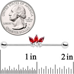 14G Red Gem Crown of Love Industrial Barbell 38mm