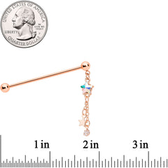 14G Aurora Gem Rose Gold Tone Star Dangle Industrial Barbell 38mm