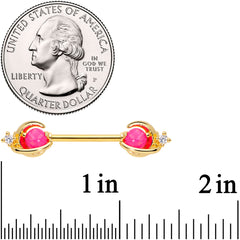 14G 9/16 Clear CZ Gem Gold Tone Pink Moon Barbell Nipple Ring Set