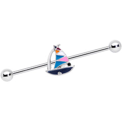 14G Black Gem Pink Teal Nautical Sailboat Industrial Barbell 38mm