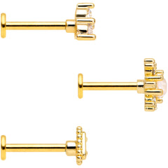 16G 5/16 Clear Gem Gold Tone Triangles Labret Tragus Set of 3