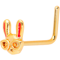 22G 5/16 Pink Gold Tone Nerdy Easter Bunny L Shaped Nose Ring