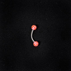 16G 5/16 Pink Polka Dot UV Reactive Acrylic Ball Curved Barbell